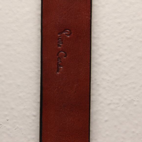 Vintage Pierre Cardin Embossed Leather Belt Size 32 Handcrafted Brass Buckle - Picture 2 of 6